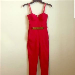 Lulu's Vibrant Red Jumpsuit with Metallic Belt